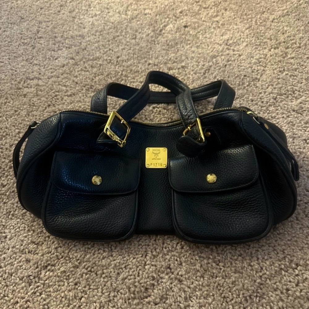 Vintage MCM Purse Leather Black Saddle Pouch